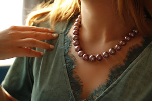 Collar clásico de perla y conjunto de pulsera- púrpura