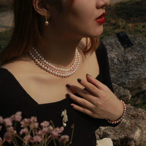 Collar clásico de perla y conjunto de pulsera- blanco