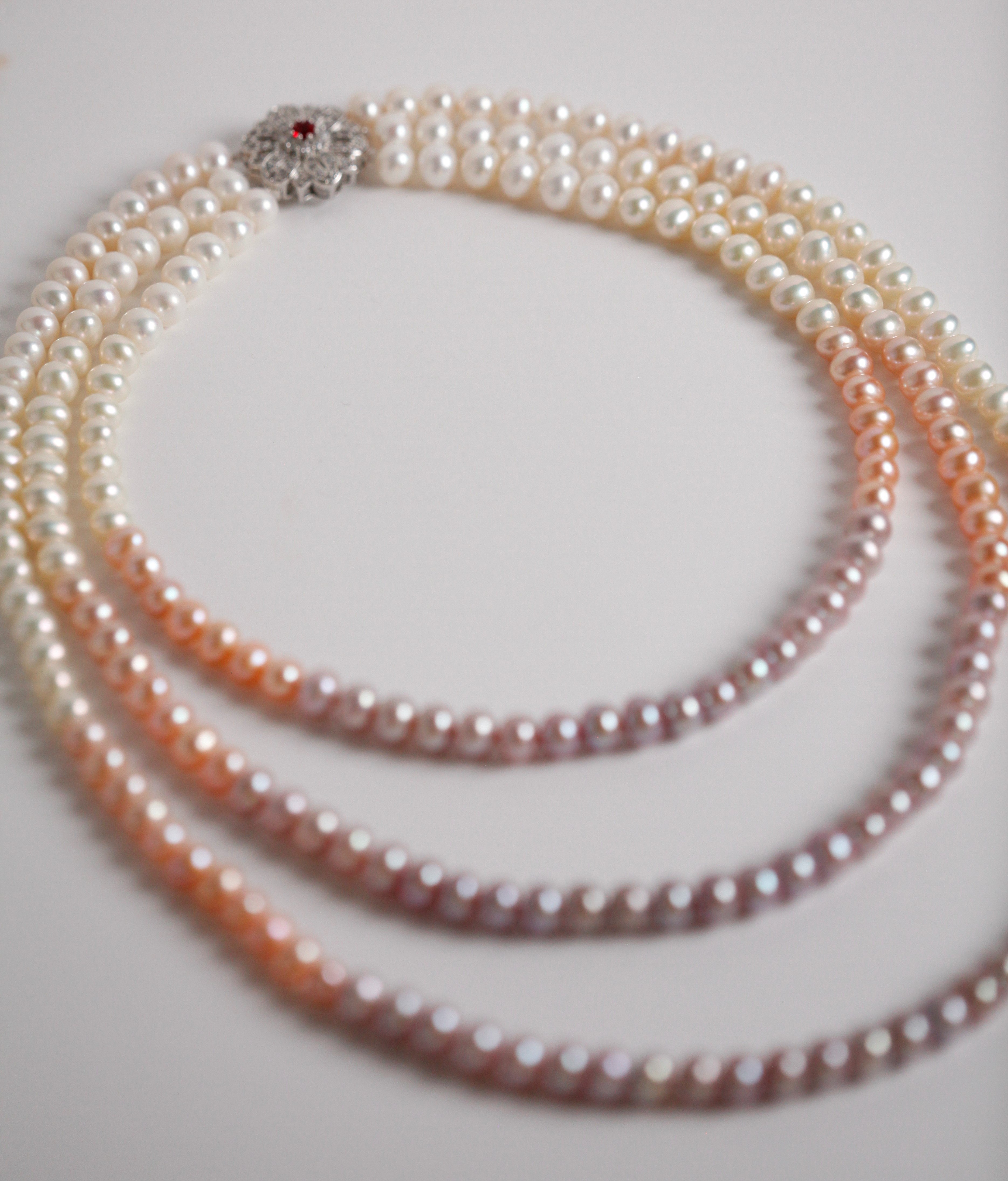 Triple Strand Candy Gradual Change Color Pearl Necklace