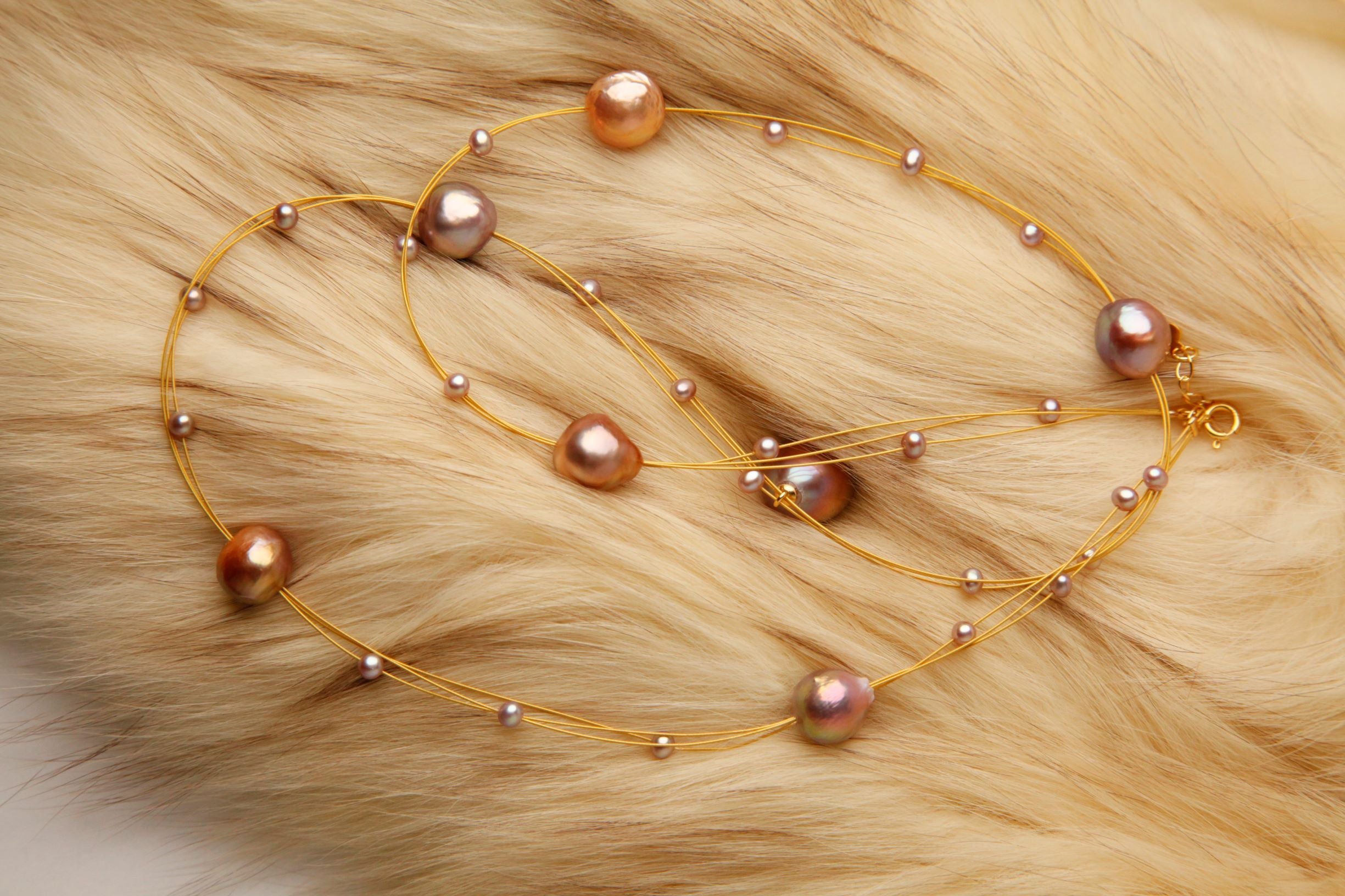 Rose Golden Baroque Pearl Necklace