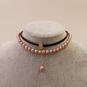 Tour de cou en cuir avec pendentif perle