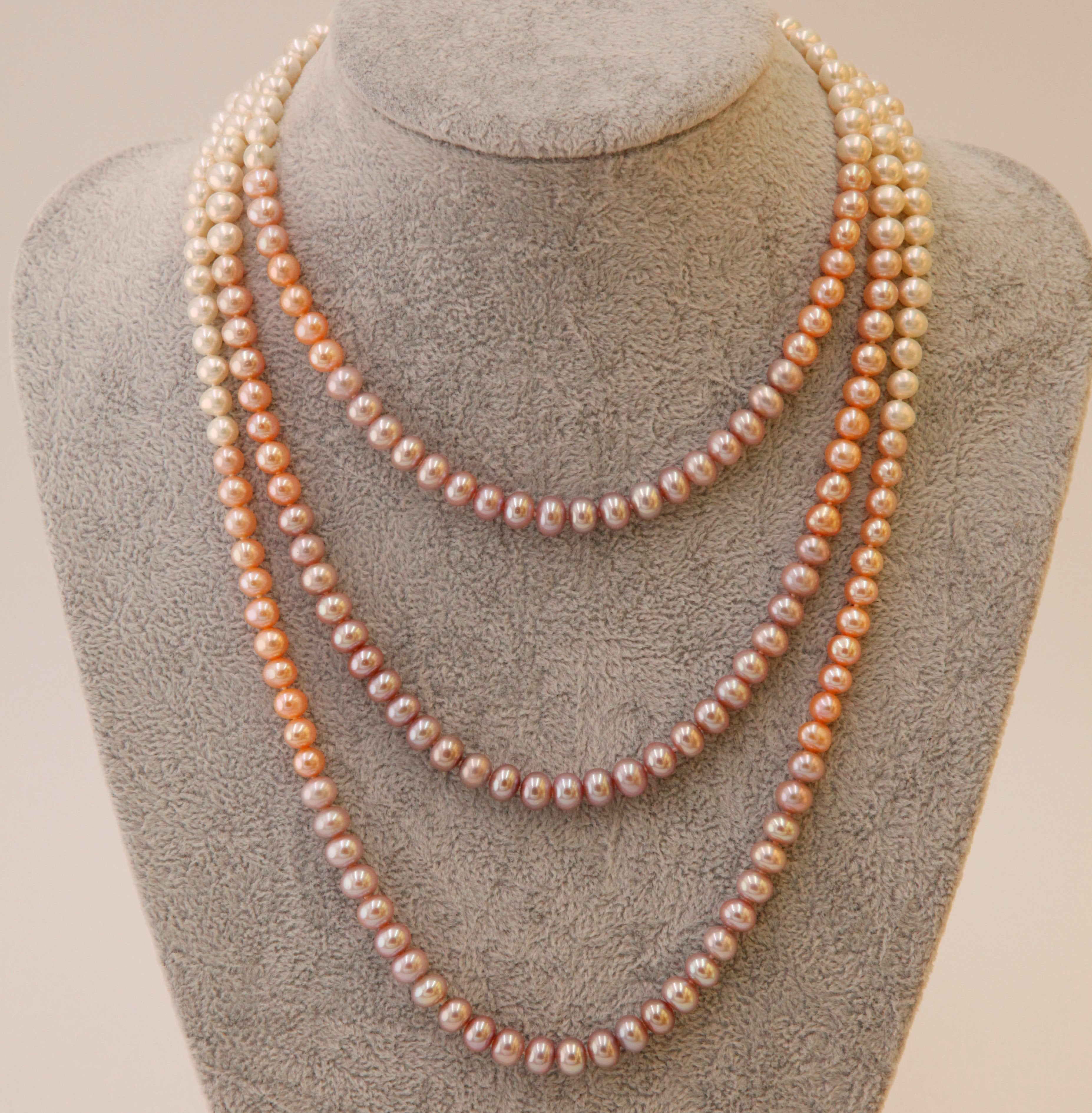 Triple Strand Candy Gradual Change Color Pearl Necklace