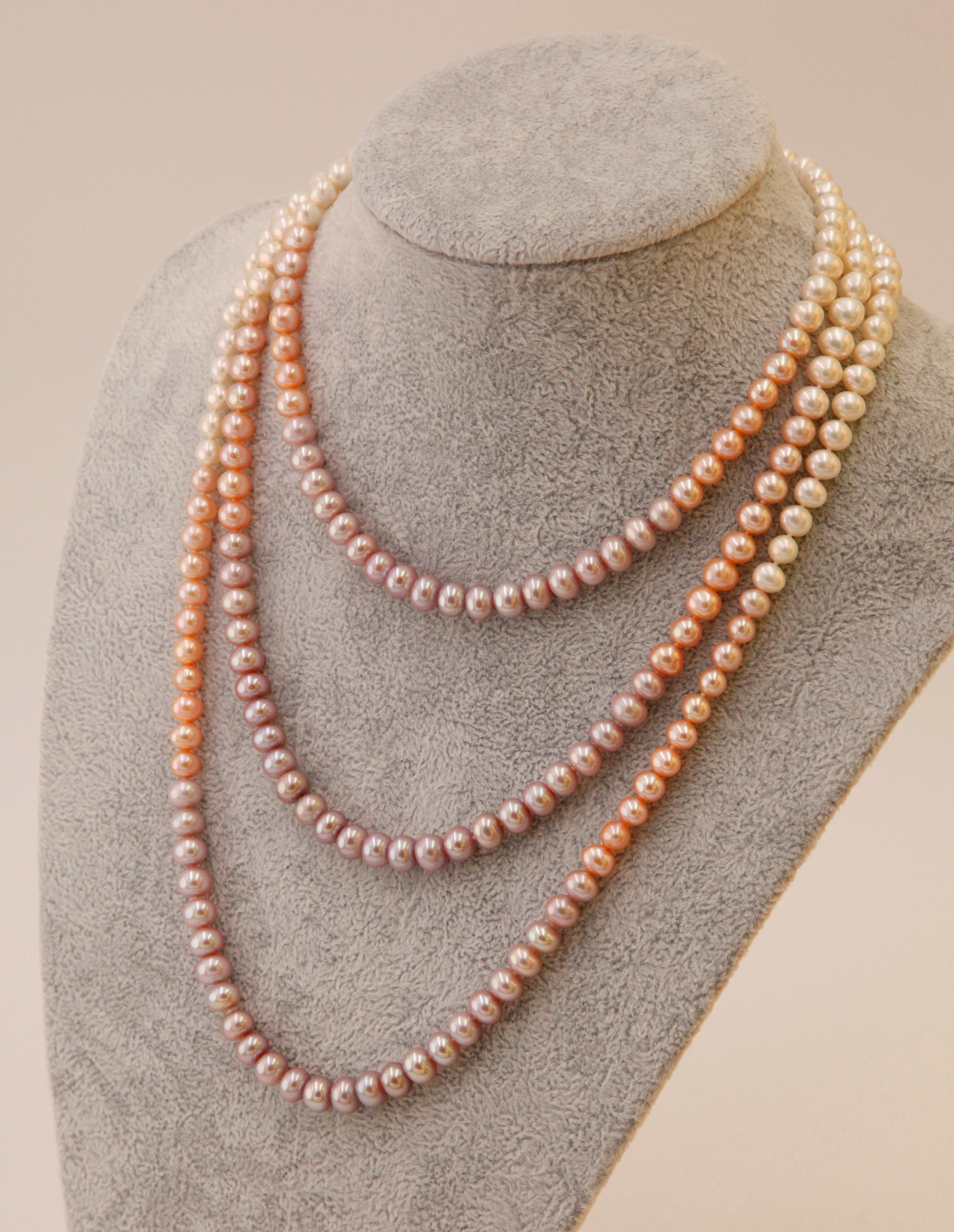 Triple Strand Candy Gradual Change Color Pearl Necklace