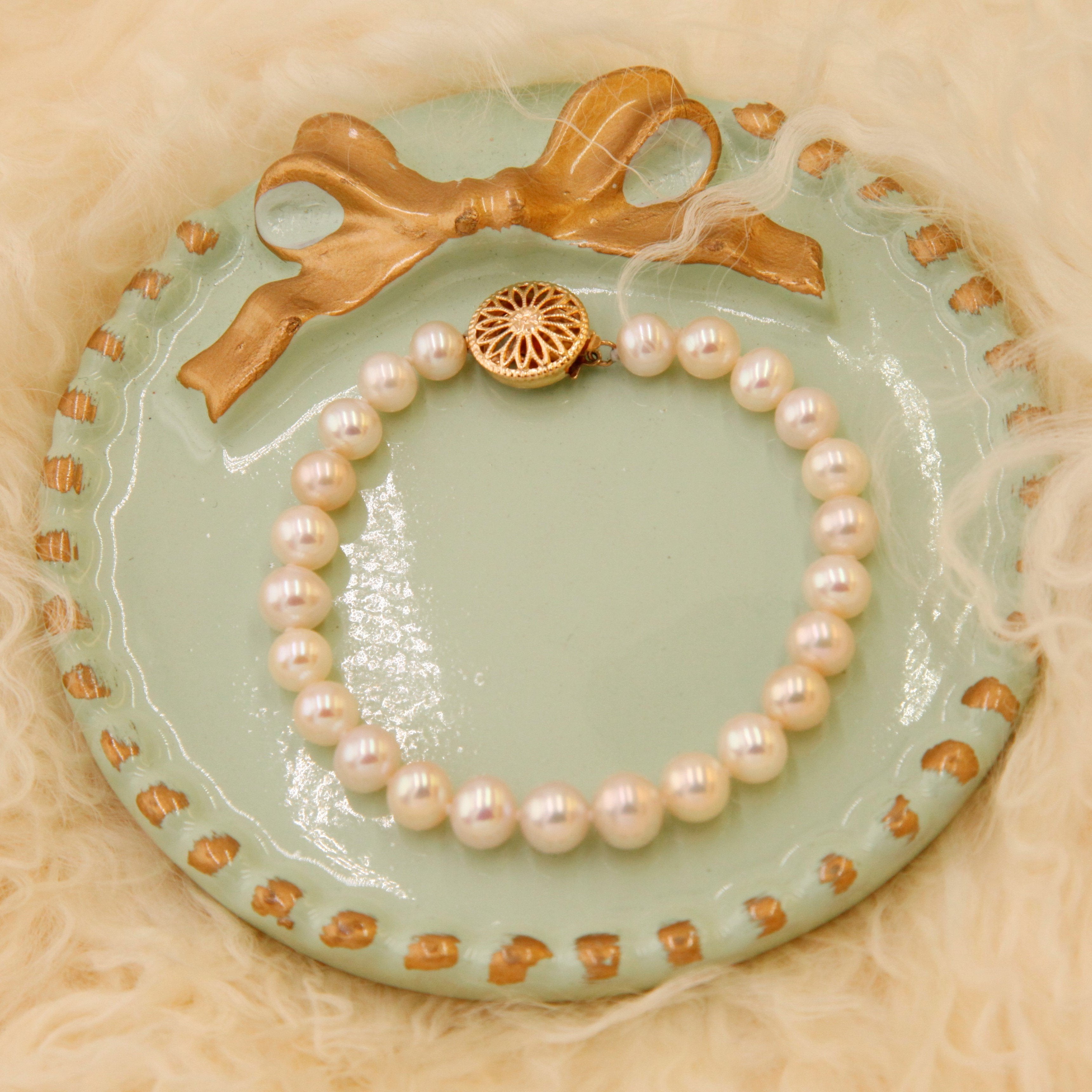 Collar clásico de perla y conjunto de pulsera- blanco