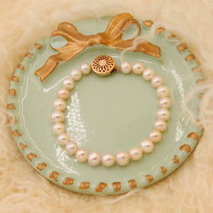 Collar clásico de perla y conjunto de pulsera- blanco