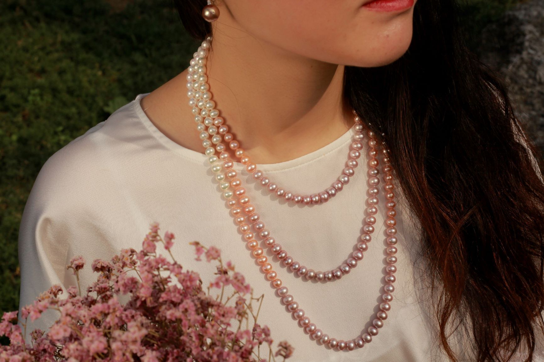 Triple Strand Candy Gradual Change Color Pearl Necklace