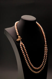 Butterfly and Four Leaf Clove Cultured Pearl Necklace