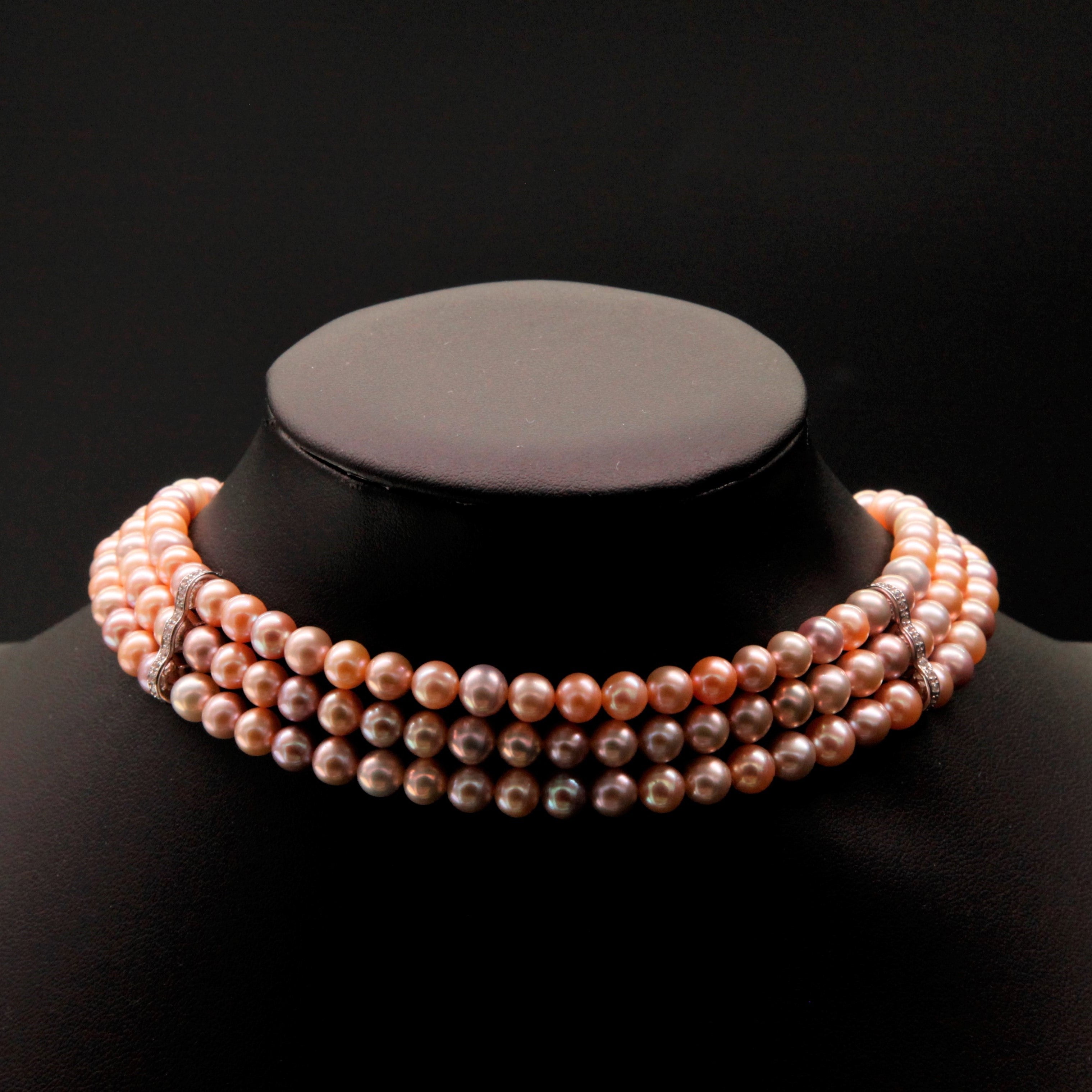 Candy Triple-Strand Choker Pearl Necklace