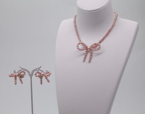 Candy Bowknot Pearl Choker- Earrings Set