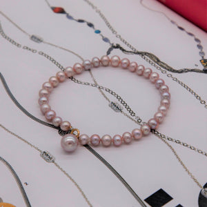 Classic Pearl Necklace & Bracelet Set- Purple