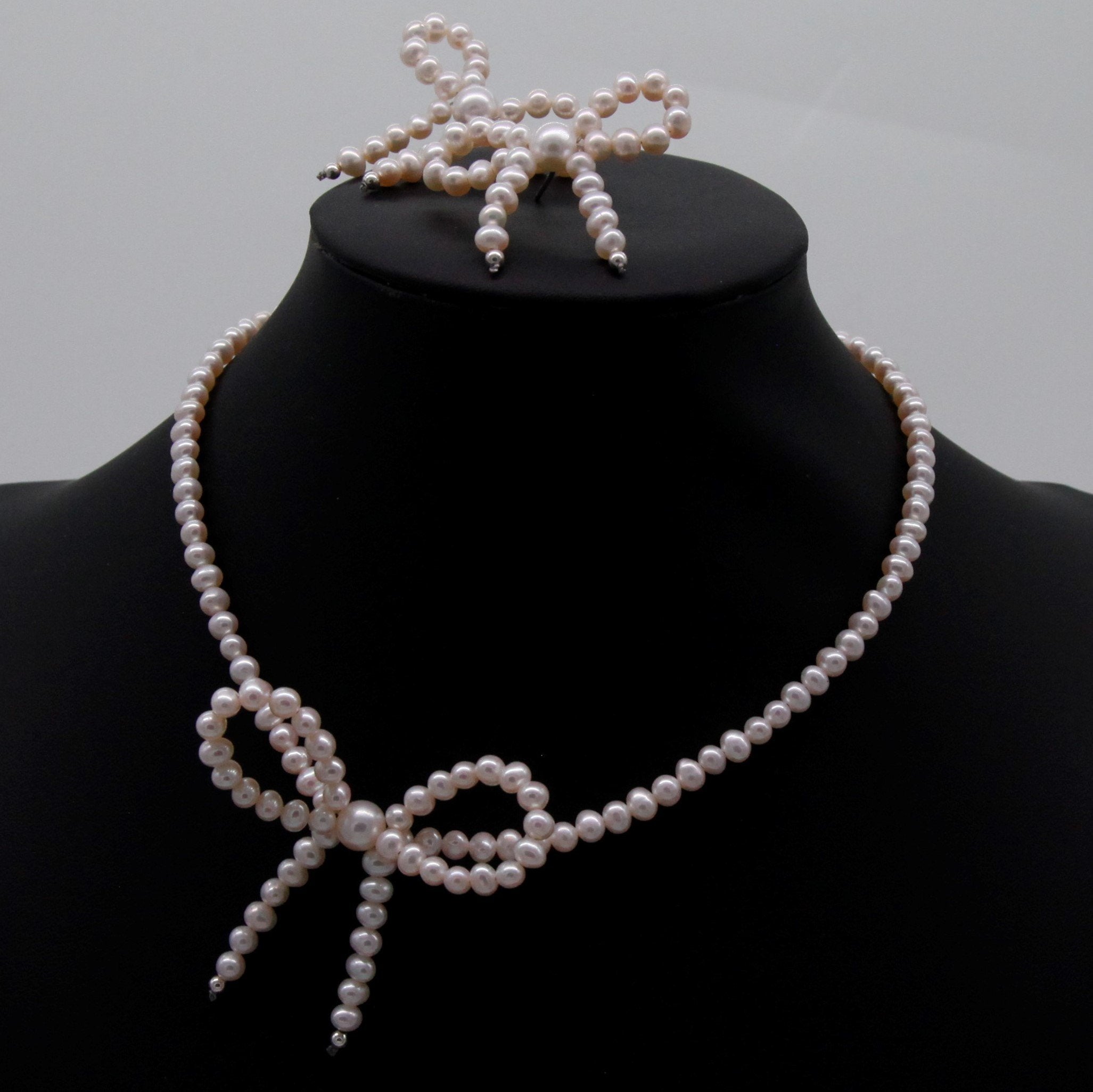 Bowknot Pearl Choker- Earrings Set