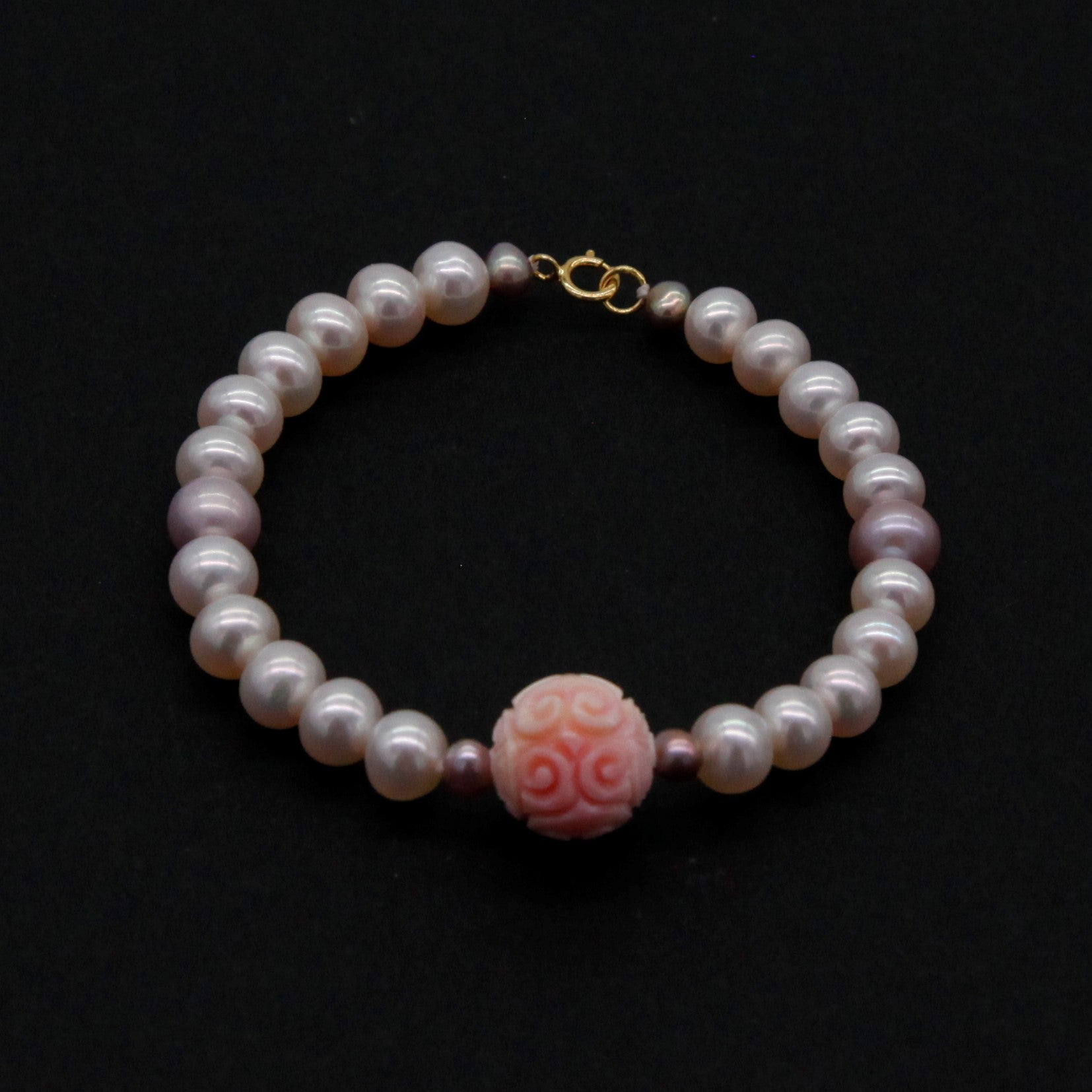 Pearl and Queen Conch Shell Charms Bracelet