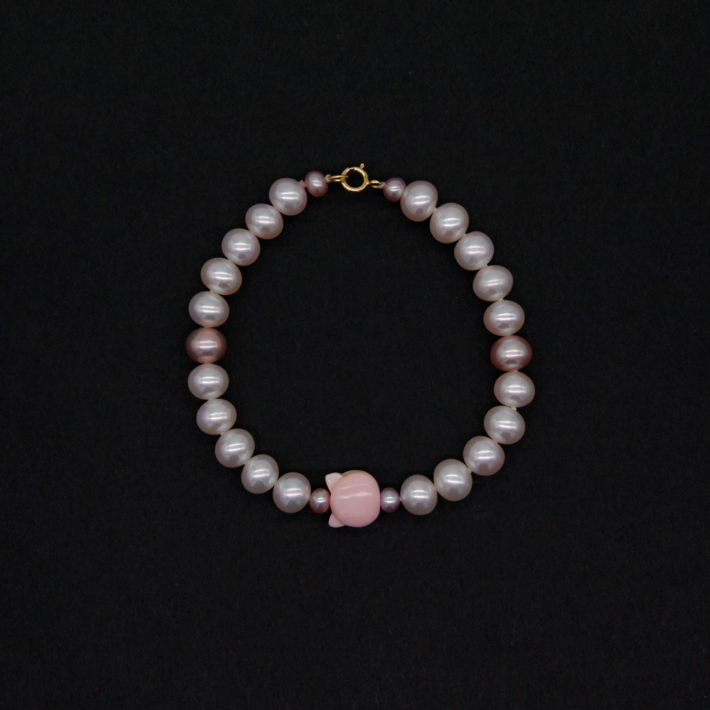 Pearl and Queen Conch Shell Charms Bracelet