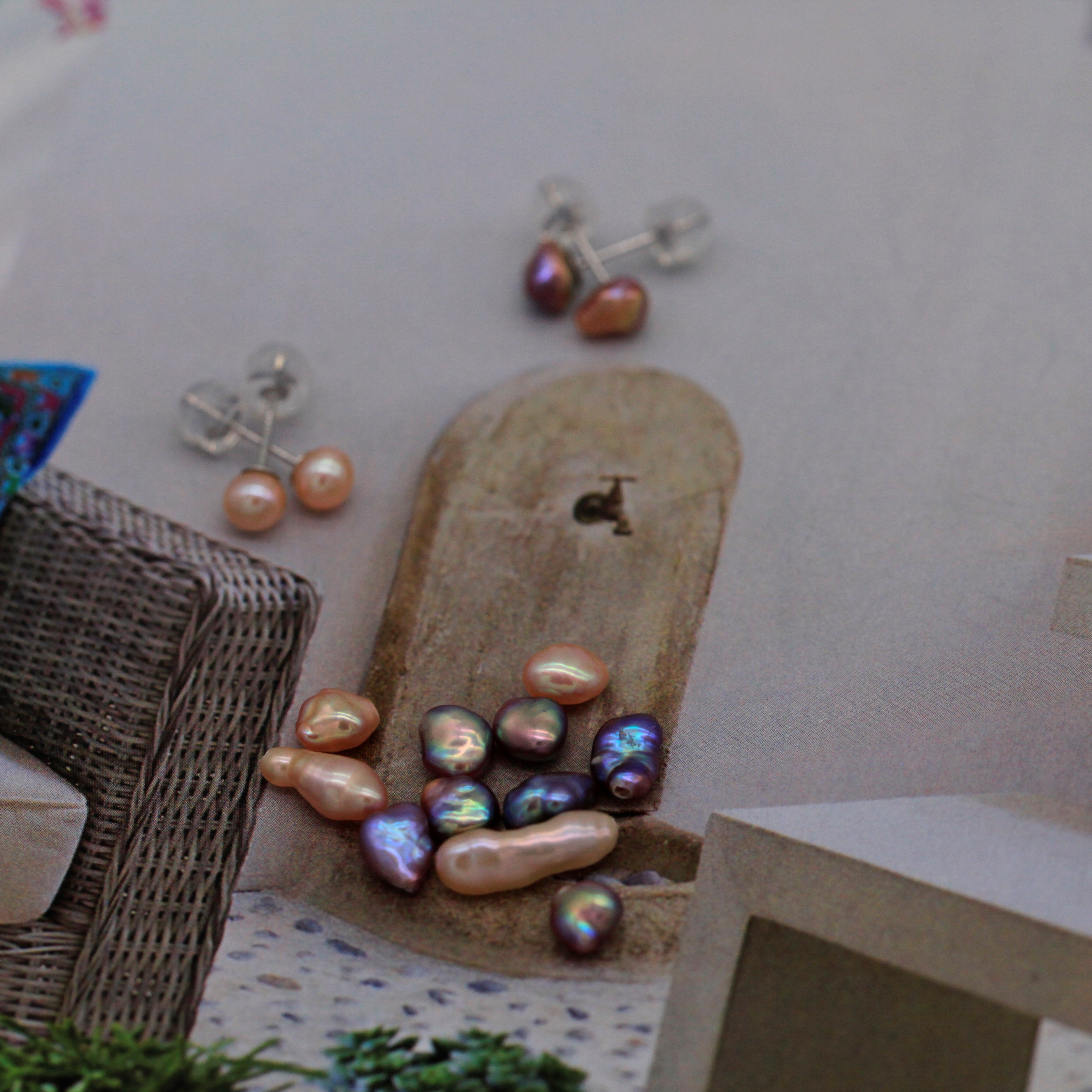 Rainbow Keshi Stud Earrings