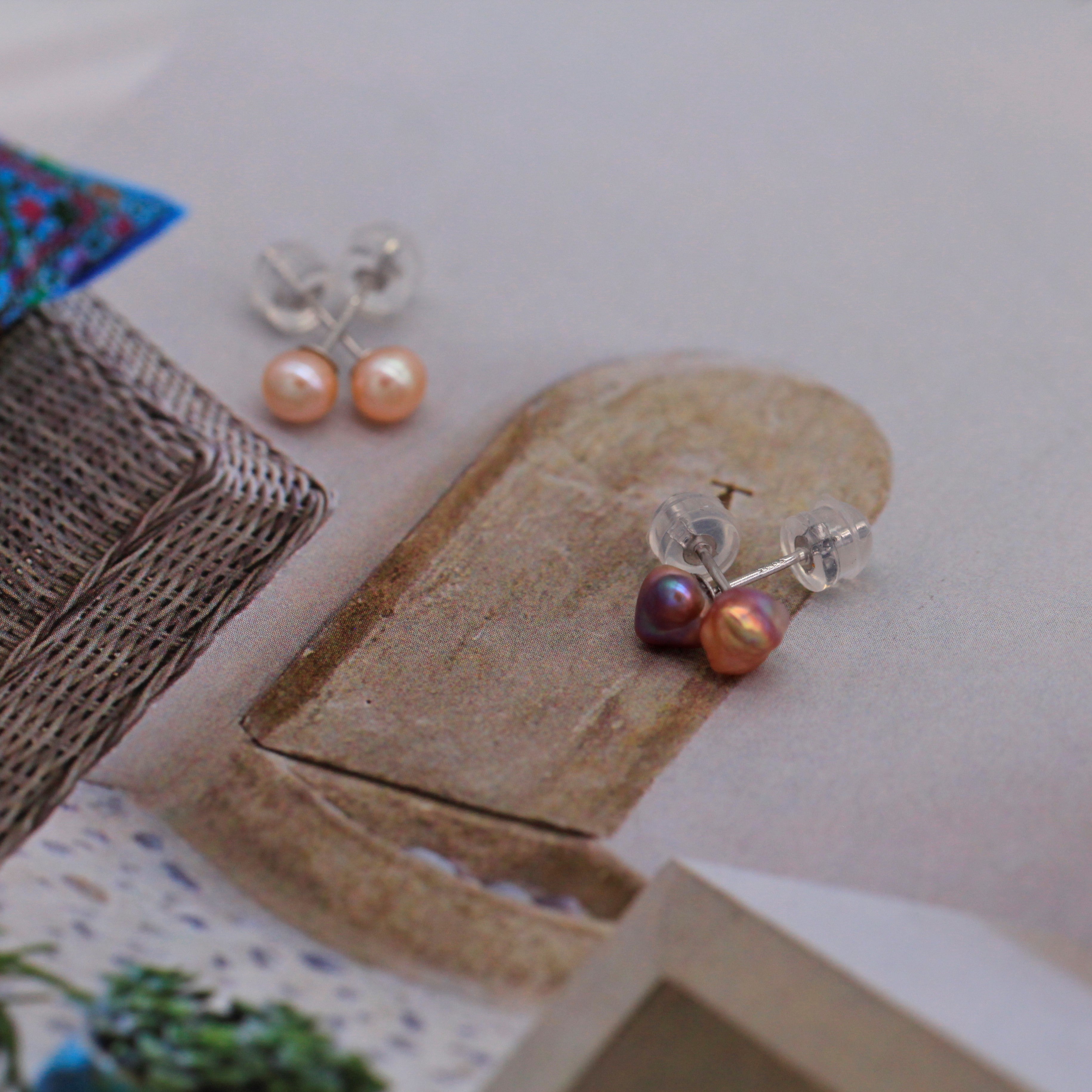 Rainbow Keshi Stud Earrings