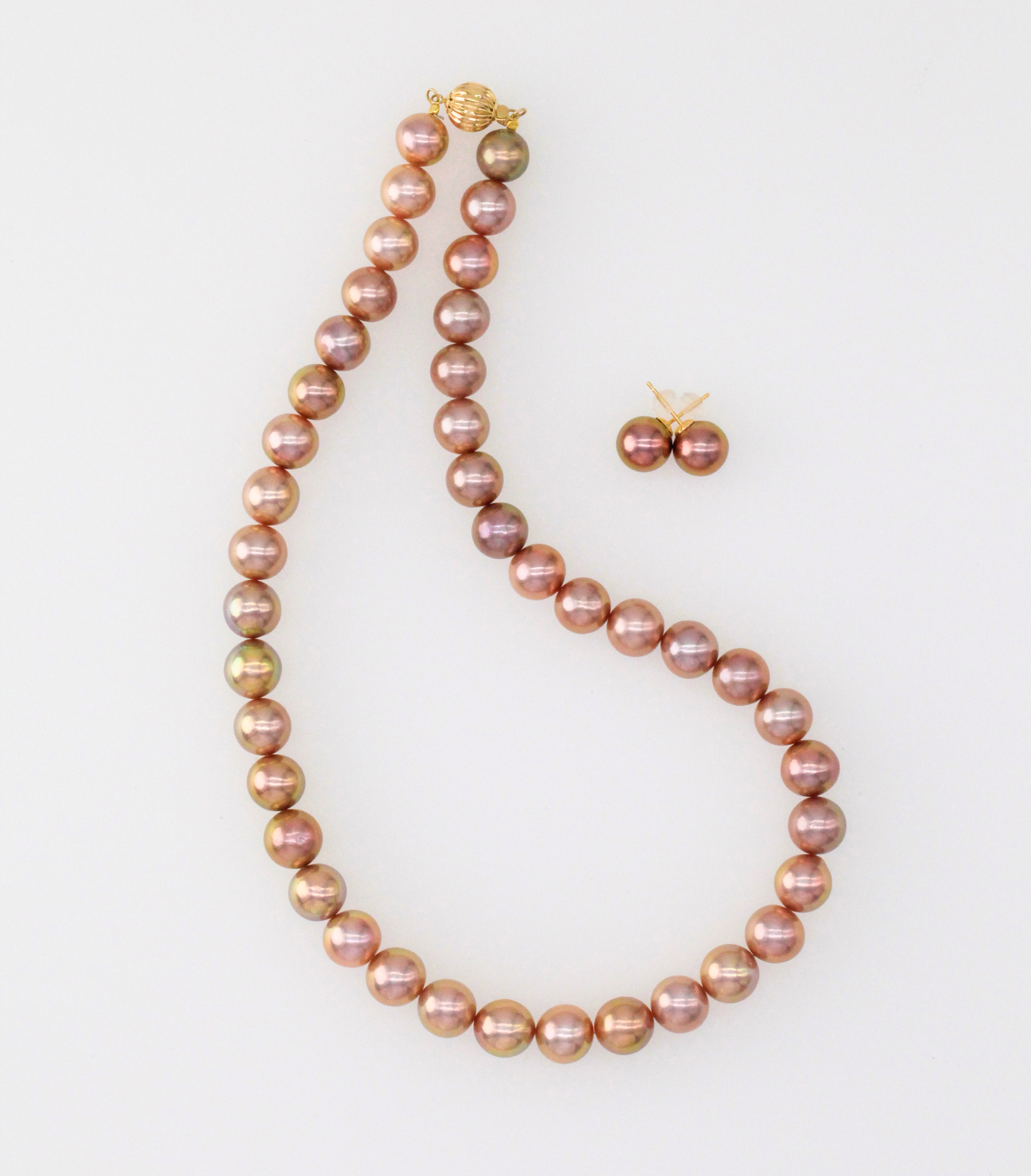 Bronze Pearl Stud Earrings & Necklace Set