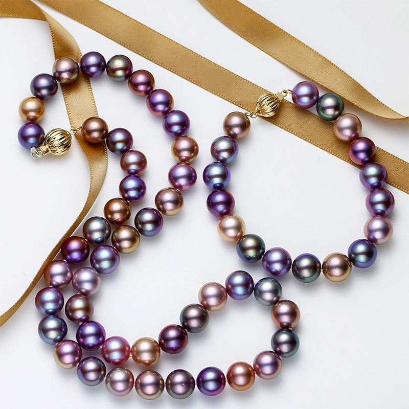 Conjunto de colar e pulseira de pérolas clássicas - roxo