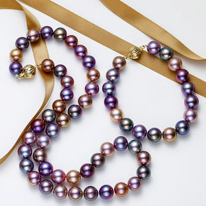 Conjunto de colar e pulseira de pérolas clássicas - roxo
