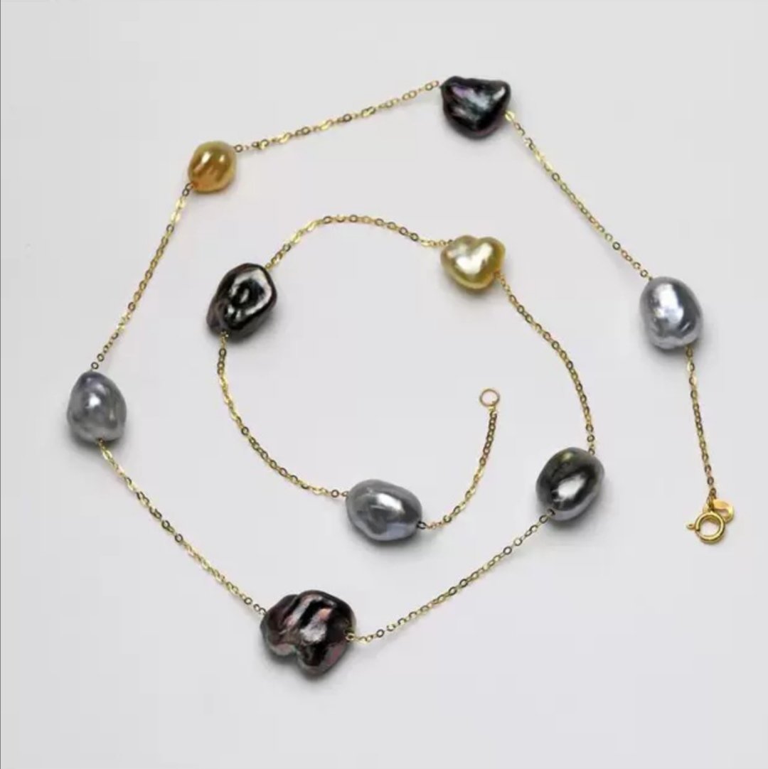 Golden & Black Keshi Pearl Chain Necklace