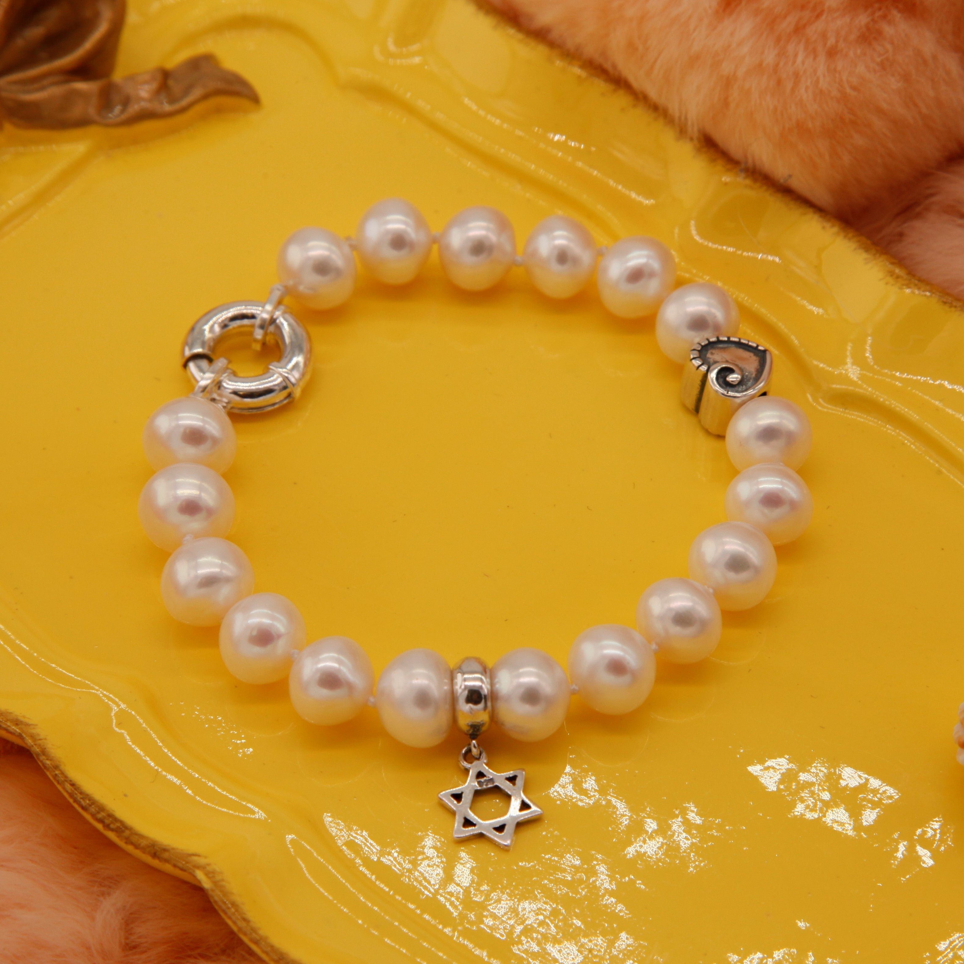 Pearl Bracelet with 925 Sterling Silver Charms