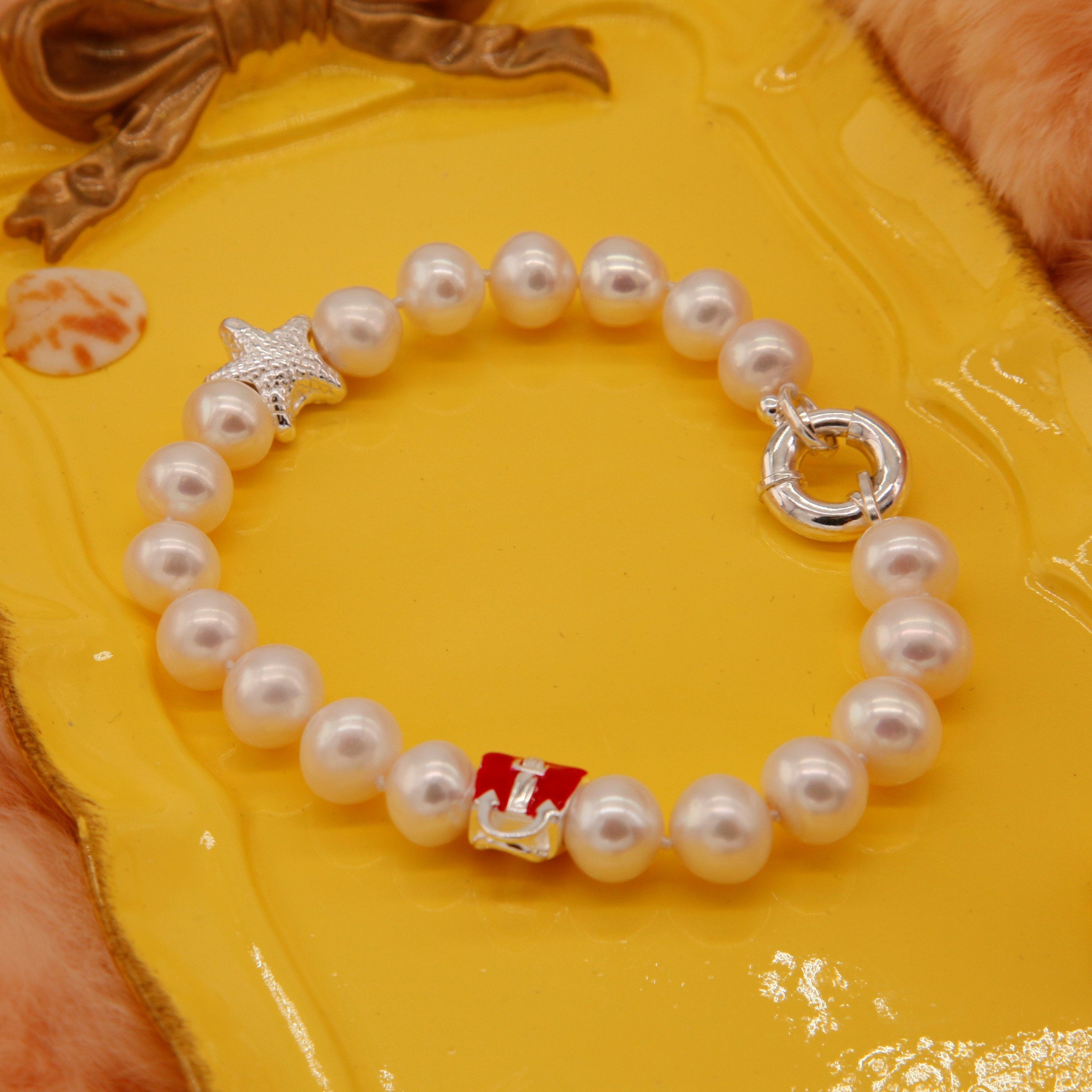 Pearl Bracelet with 925 Sterling Silver Charms