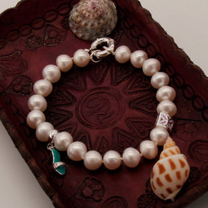 Pearl Bracelet with 925 Sterling Silver Charms