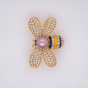 Chubby Bee Cultured Pearl Brooch