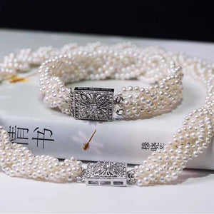 Braided Pearl Necklace & Bracelet Set