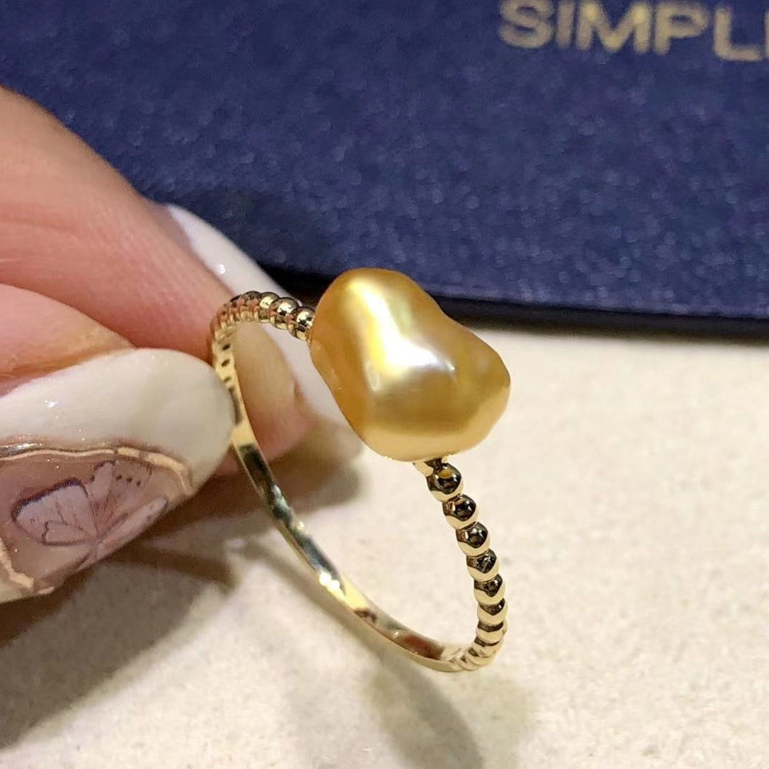 South Sea Golden Keshi Pearl Ring