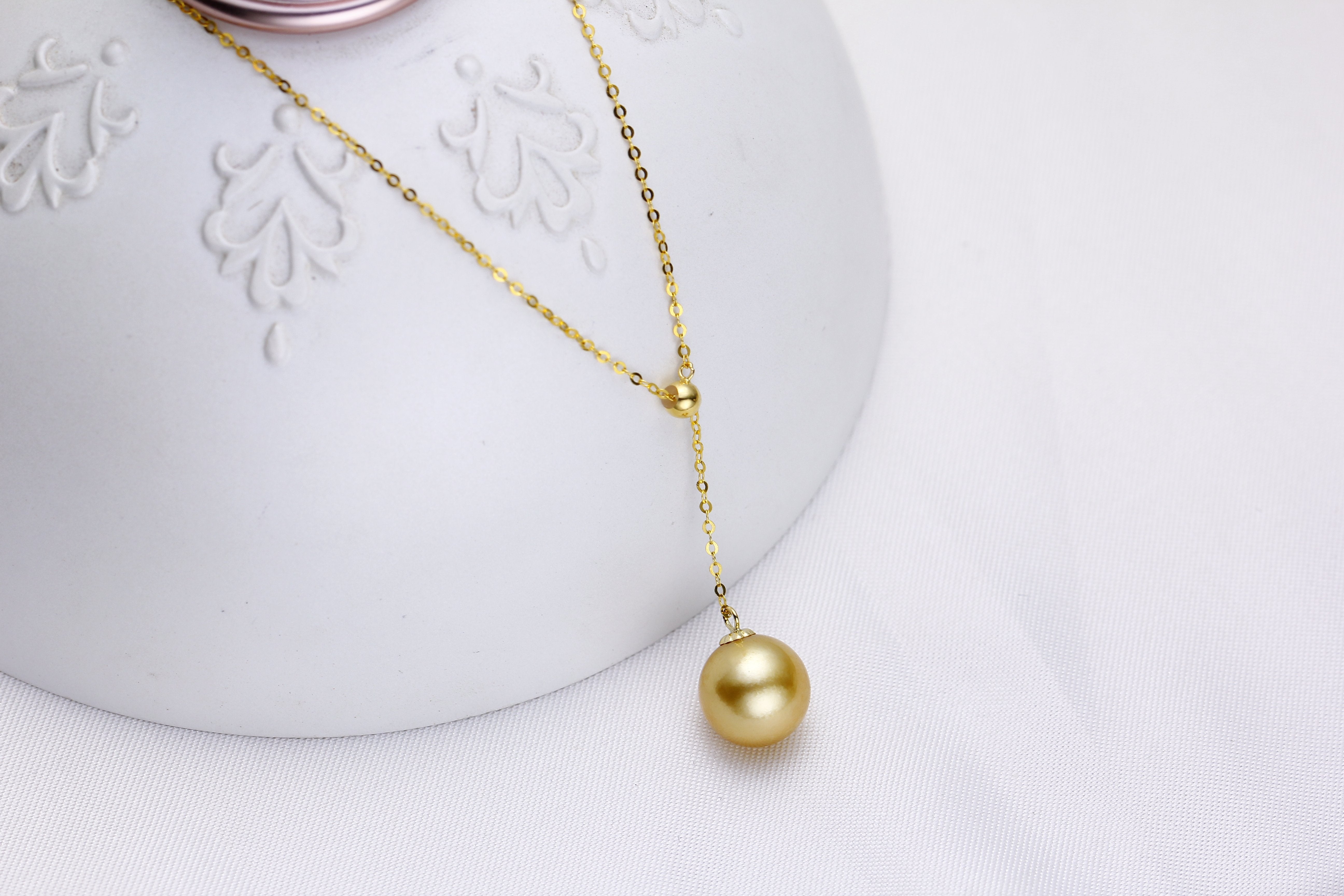 Y-Shape South Sea Golden Pearl Chain Necklace