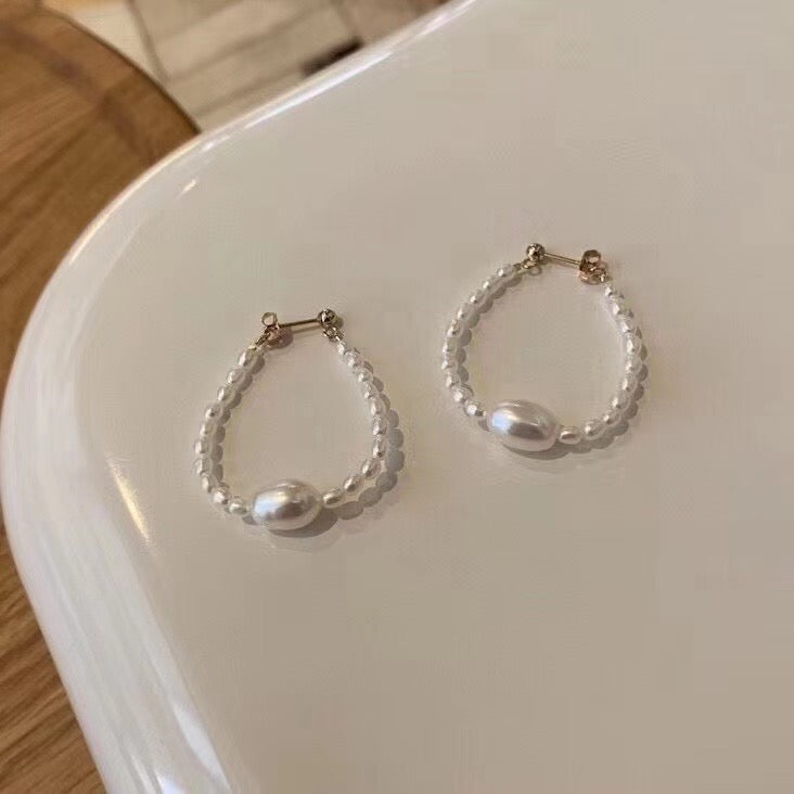 Oval Baby Pearl Hook Earrings