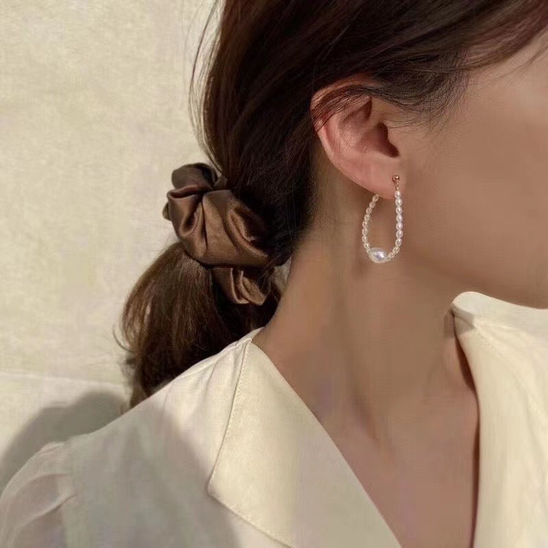 Oval Baby Pearl Hook Earrings