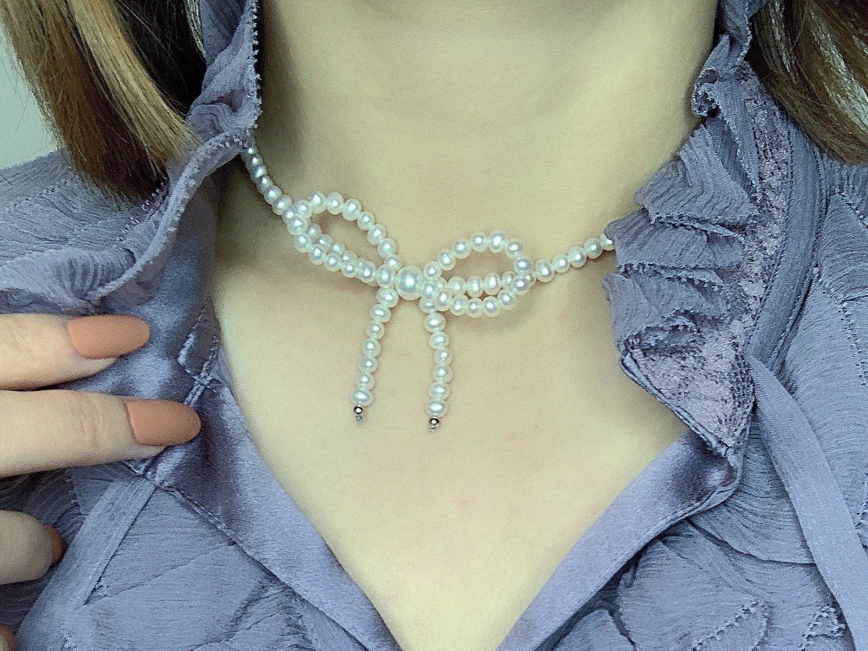 Bowknot Pearl Choker- Earrings Set