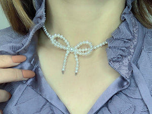 Bowknot Pearl Choker- Earrings Set