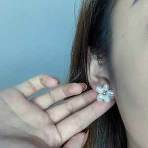 Oval Pearl Flower Earrings