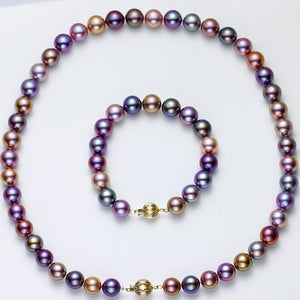 Conjunto de colar e pulseira de pérolas clássicas - roxo