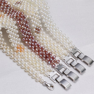 S115 Alça de mão trançada Pérola barroca de água doce cultivada (3,5-4mm). Conjunto de pulseira elástica