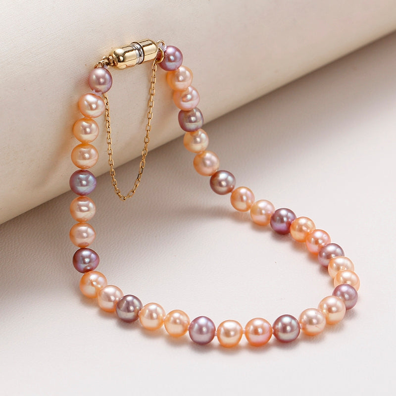S115 Braided Hand Strap Cultured Freshwater Baroque Pearl (3.5-4mm) . Ensemble de bracelets Stretch